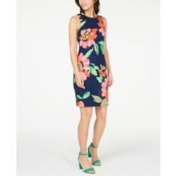 Trina Turk Floral Clemente Water Lily Twist Back Sheath Dress Multicolor Size 6 - Picture 1 of 12